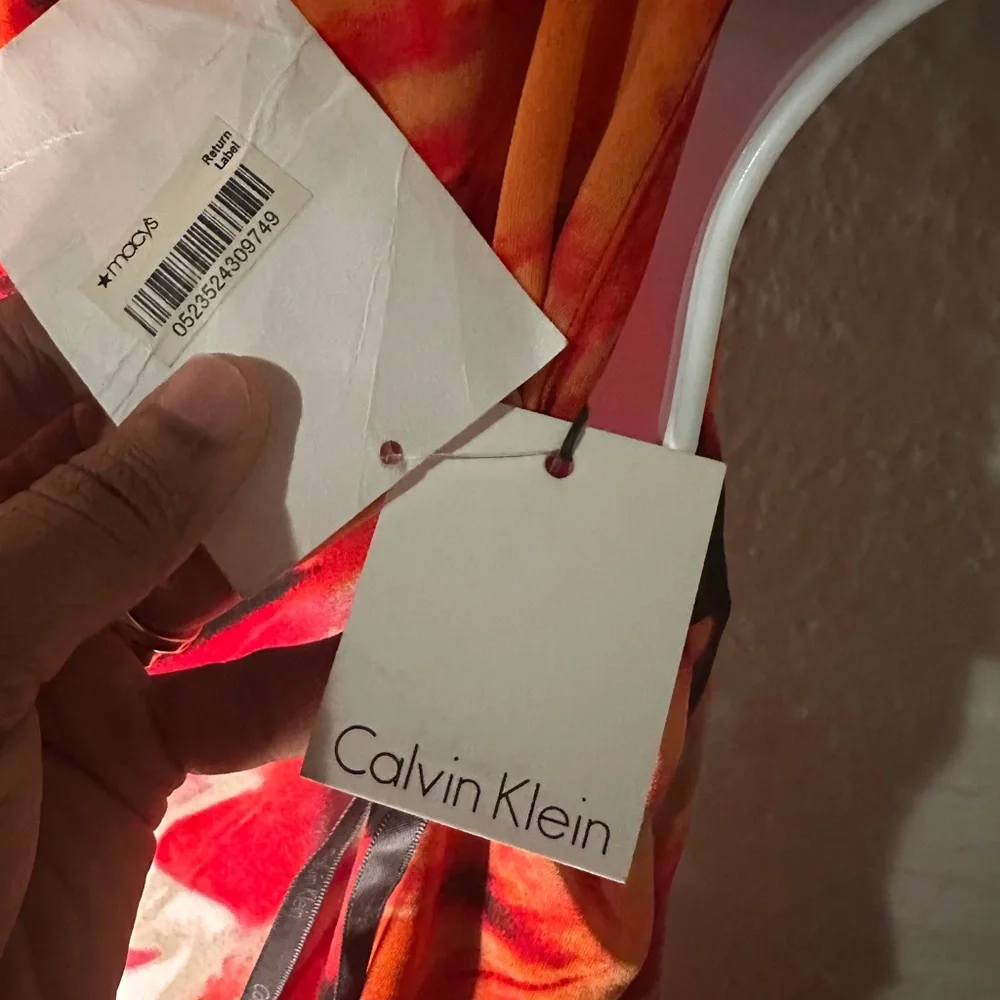 Calvin Klein Orange Red Floral Print Maxi Dress